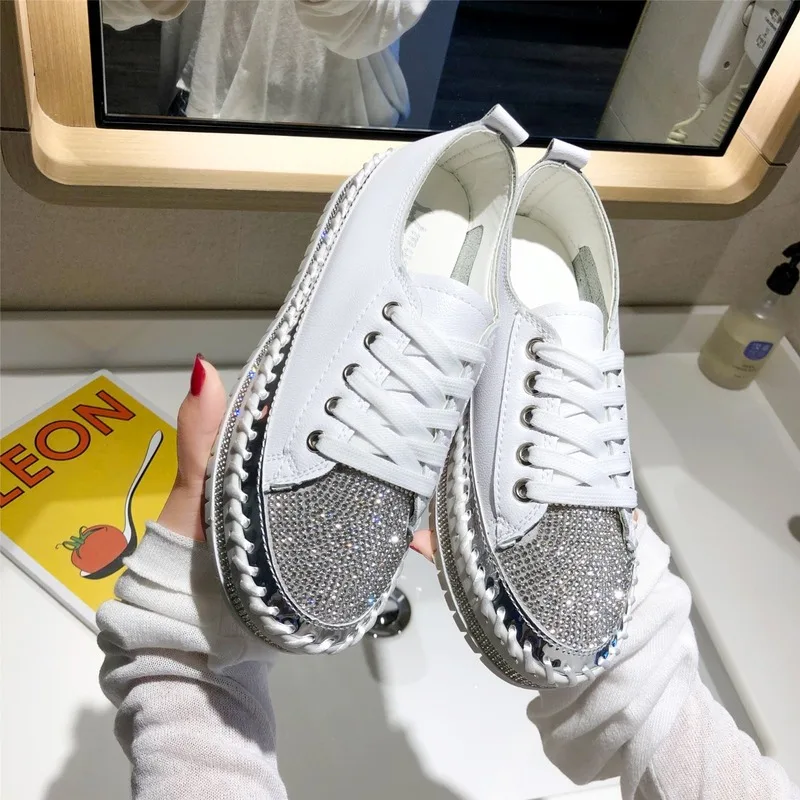 

2020 Crystal Shoes Women Casual Shoes Round Toe Rubber Flats Comfortable Platform Sneakers Women Spring and Autumn Women Shoes99