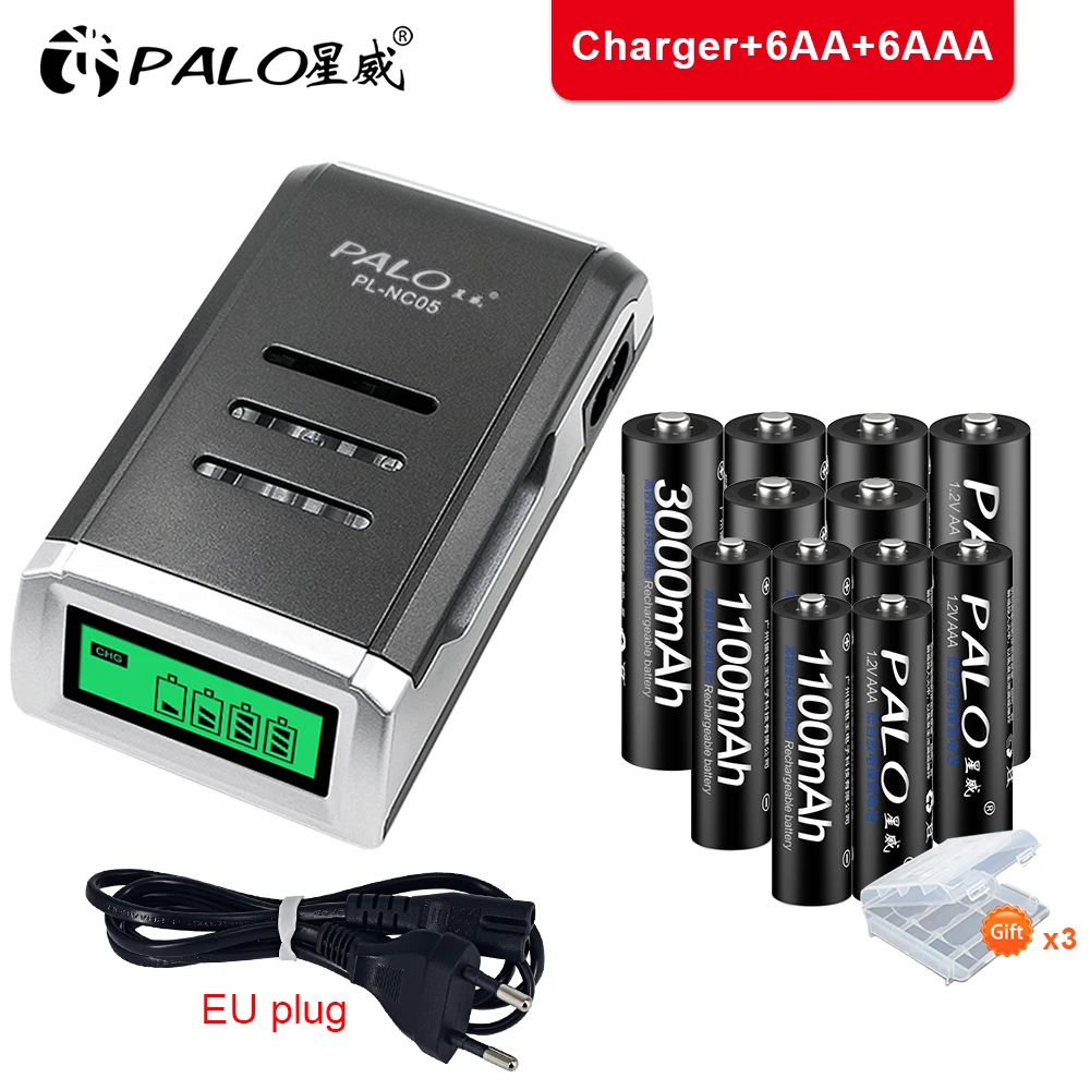 Аккумуляторная батарея PALO AA + AAA 1 2 в AA/AAA Ni-MH аккумуляторная для камеры игрушечного