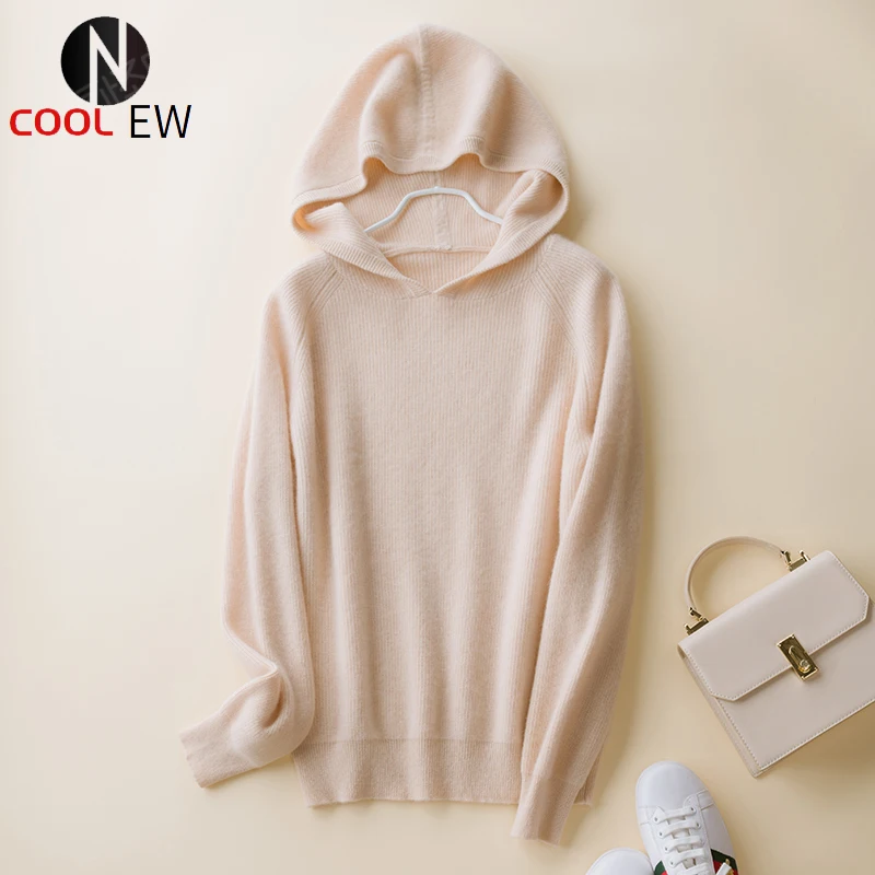 

Autumn and winter new hooded jacket women's loose 100% pure cashmere