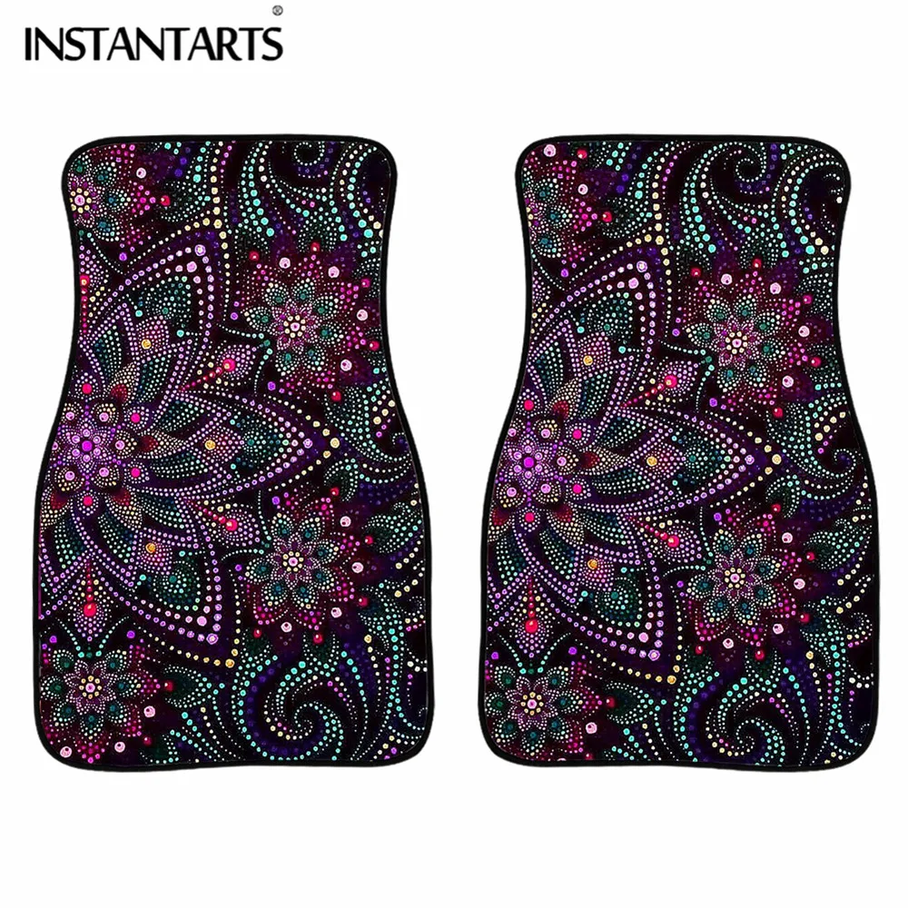 

INSTANTARTS Boho Floor Mats for Cars Mandala Flower Vehicle Interior Styling Anti Slip Car Carpet Covers Car Accessories Mats