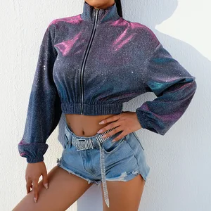 Осенне-зимнее двубортное пальто осень 2020 Новая Сексуальная Клубная одежда с длинным рукавом блестящие пупка куртка женская одежда Mujer Chaqueta кардиган на молнии