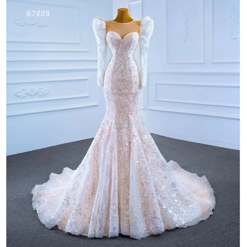 

Elegant Champagne Lace Mermaid Wedding Dresses 2021 Long Sheer Neck Vestido De Novia Chapel Robe De Mariee