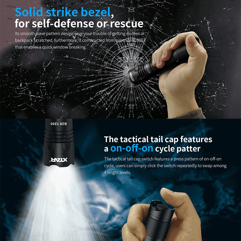 구매 XTAR B20 1200 스포츠 손전등 강력한 LED 플래시 라이트 27100 울트라 브라이트 토치 랜턴 핸드 램프 IPX8 방수 손전등