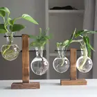 Стеклянная и деревянная ваза для растений Террариум гидропоника Бонсай цветочный горшок с деревянным лотком орнамент домашний офисный, Свадебный декор