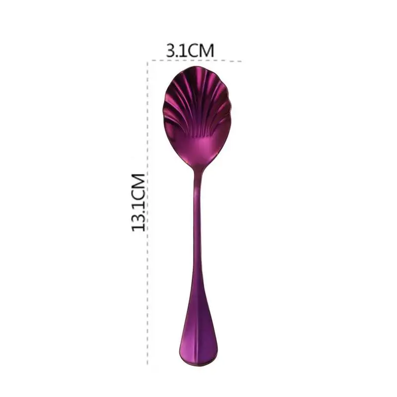

Long Handle Steel Shell Shape Spoon Coffee Stirring Spoon Restaurant Dessert Spoon Special For Kitchen