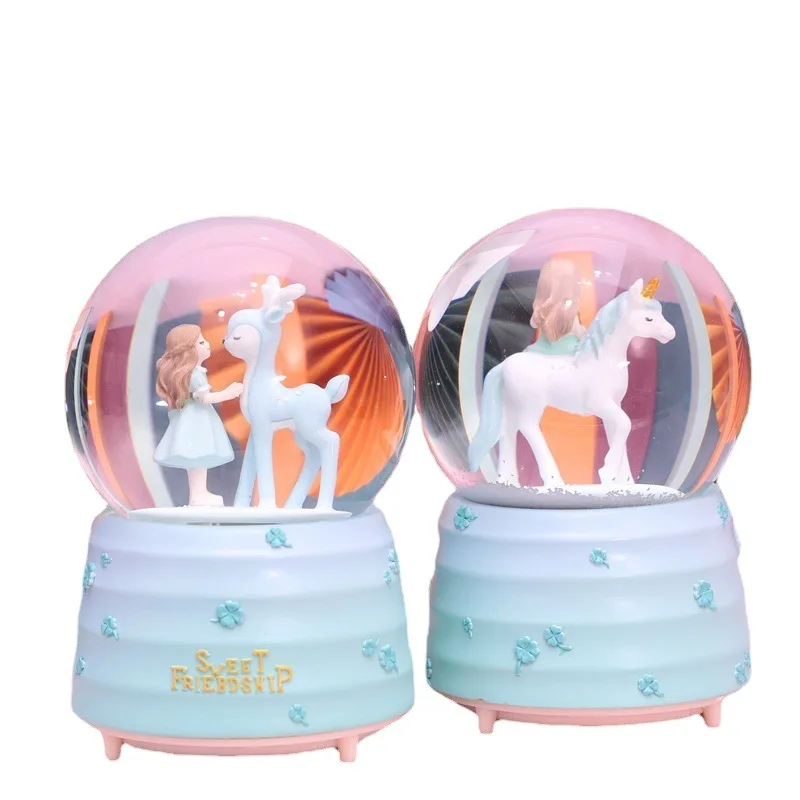 

Unicorn Floating Snowflake Children's Gift Falling Snow Lamp Music Box Night Light Girl Room Decoration Crystal Ball Music Box