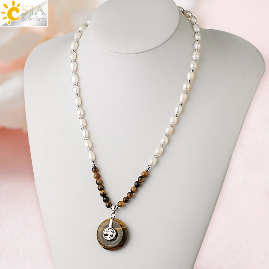 Овальное ожерелье CSJA из натурального жемчуга ажурное круглое мирное с пряжкой