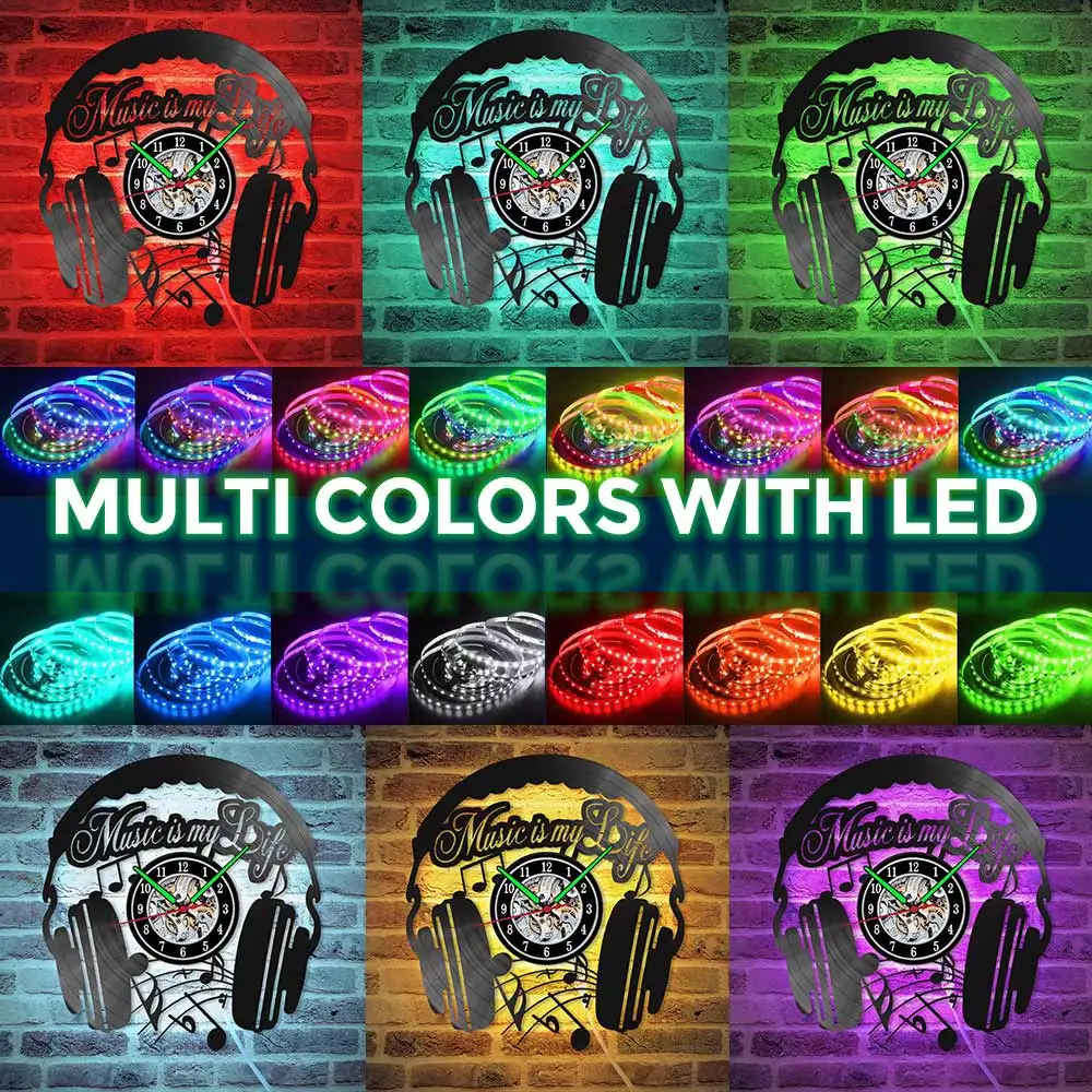 

MCDFL Studio Headset Vinyl Record Clock Music Note Wall Clock Modern Design Art Gift Ideas Music Is My Life Decoration For Room