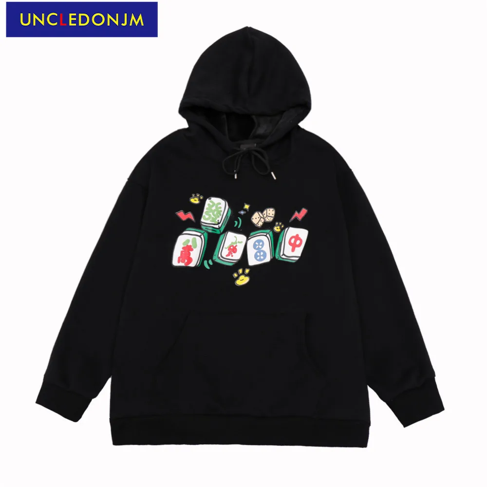 

Худи UNCLEDONJM в китайском стиле с принтом Маджонга, Мужская Уличная модная свободная флисовая толстовка в стиле хип-хоп, худи в стиле Харадзюку...