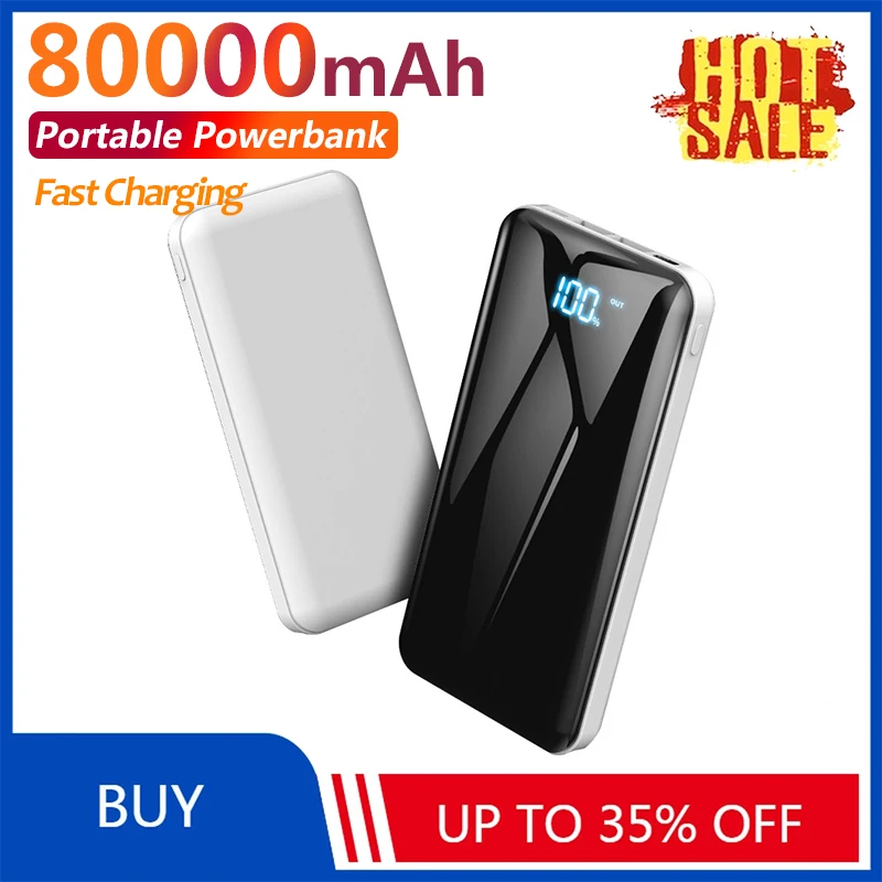 

80000mAh Portable Digital Display Power Bank Fast Charging External Battery Mobile Phone Charger for Xiaomi Phone Samsung