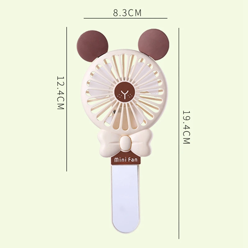

Bear Ears Foldable Handheld Fan, Portable Rechargeable & 3 Speeds Mini Electric USB Fan with Mini Mirror and LED Light for Home