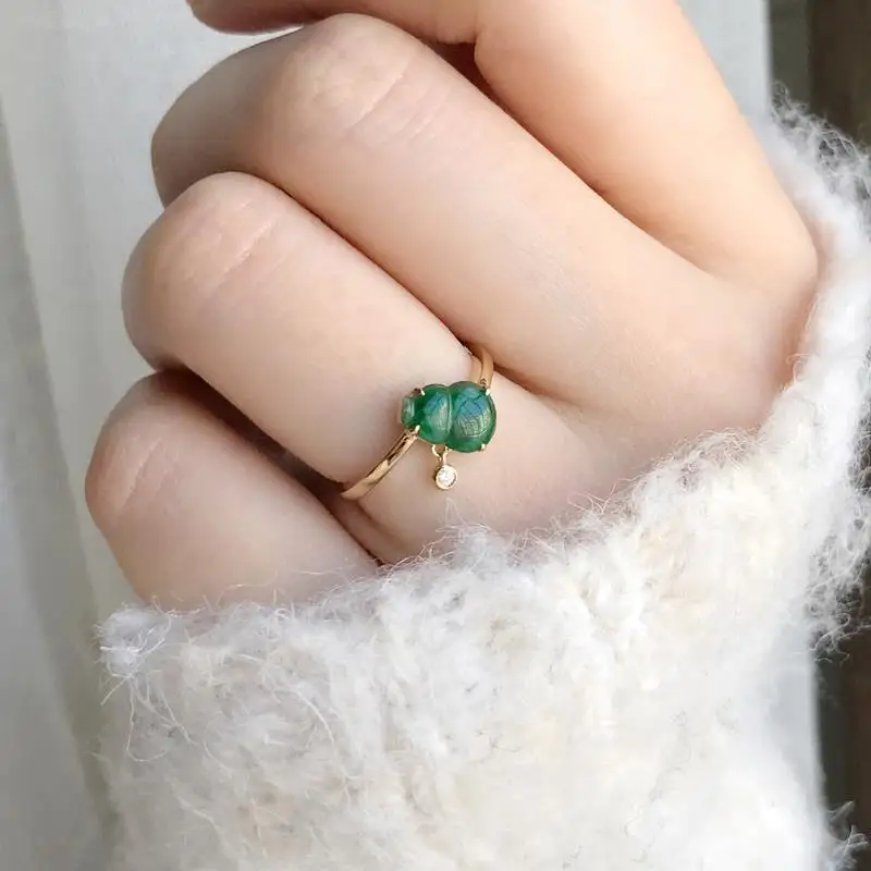 

Original design natural Hetian Biyu gourd opening adjustable ring Chinese retro light luxury charm women's silver jewelry