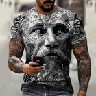 Мужская футболка с 3D-принтом головы человека, Повседневная футболка с круглым вырезом и буквами из металла, 2021