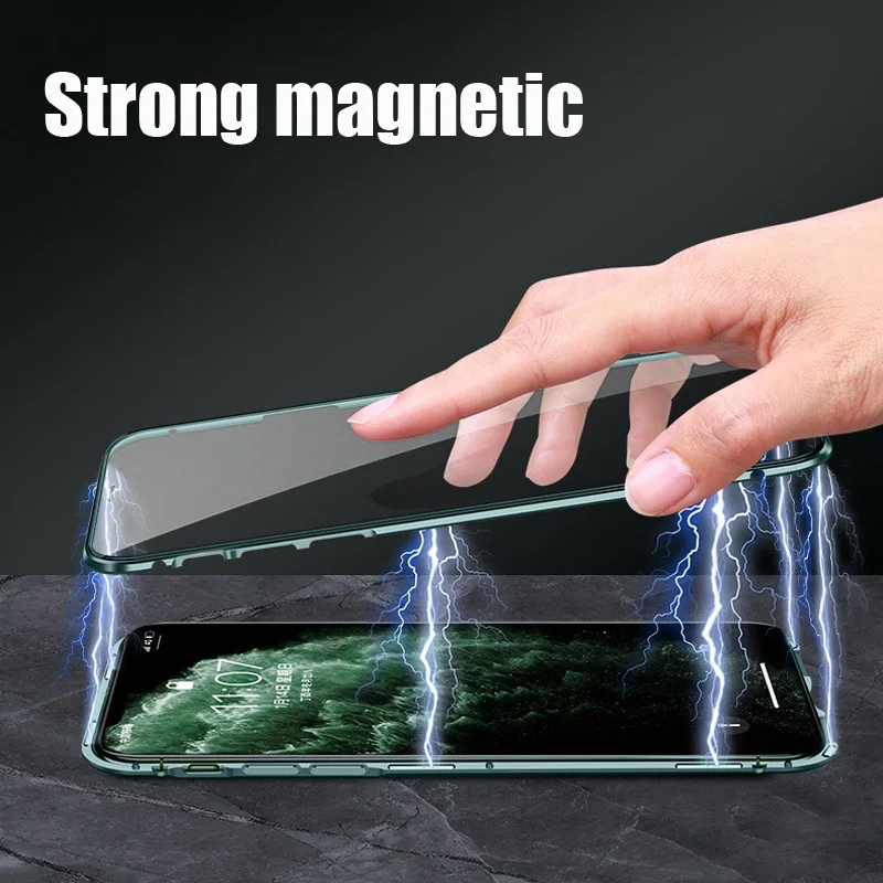 360 Magnetic Adsorption Glass Anti Peep Privacy Case For iphone 11 Pro Max iPhone X XR XS 6 6S 7 8 Plus Protective Cases | Мобильные