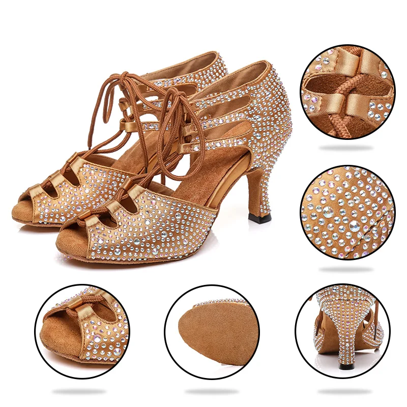 New Arrivals Lace-Up Dancing Sandals Elegant Latin Dance Shoes For Women 3 Colors Ballroom Shoes Practice Performance Salsa Shoe