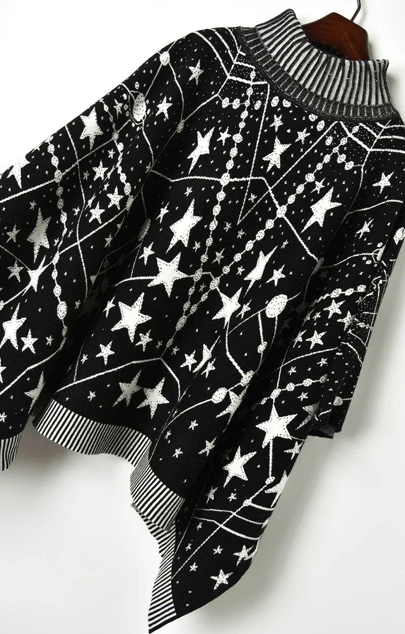 2018 зимняя плотная шаль накидка свитер Черный Белый контрастный цвет вселенная