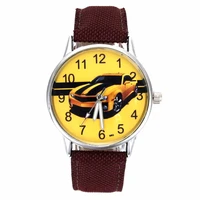 luxury sport car decoration yellow racing fashion jewelry women men dark brown canvas strap sport luminous round wrist watch