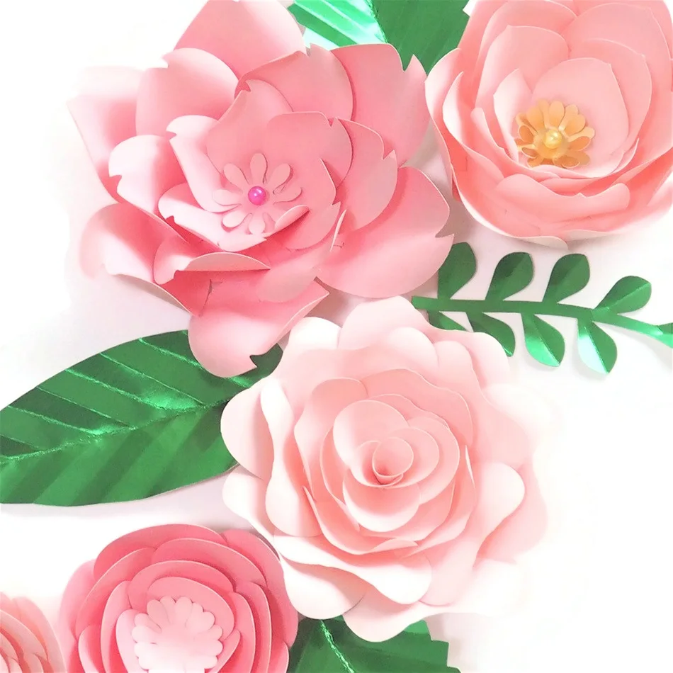 Розовые розы DIY бумажные цветы листья Набор для дня рождения Декорации детской