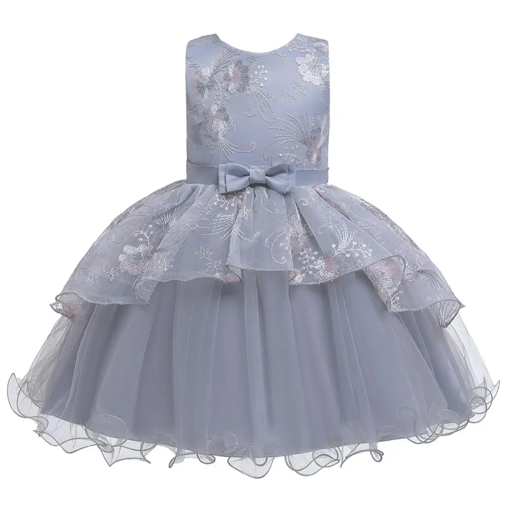 Baby Girls Grey Princess Dress for Christmas Children Ball Gown Dresses for 1st Birthday Party Kids Elegant Embroidery Dresses