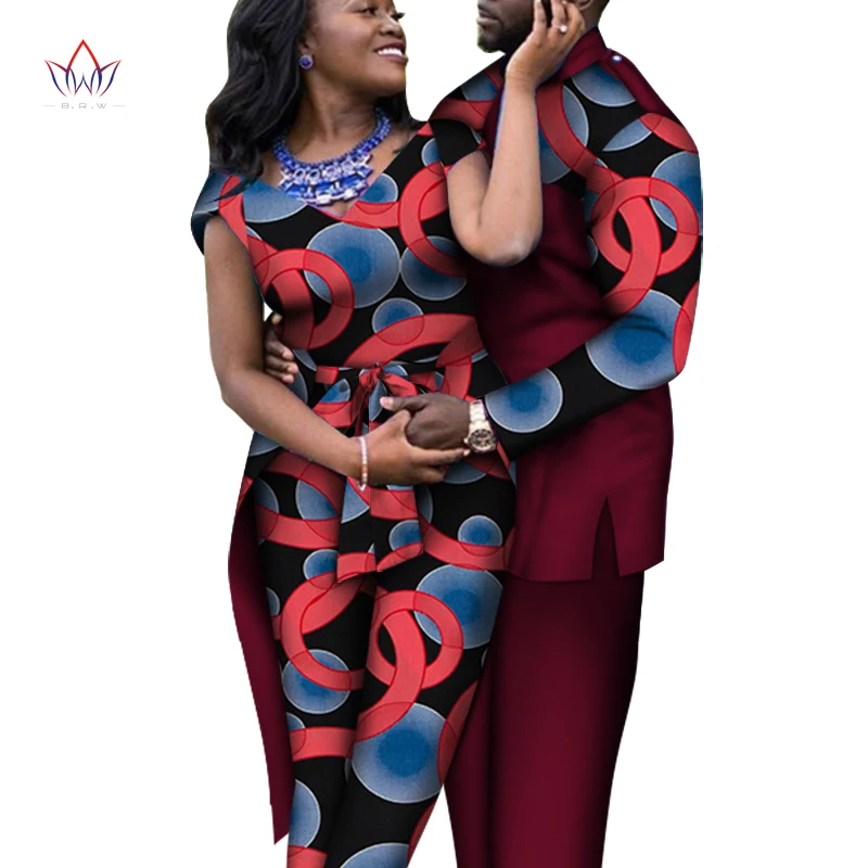 

Africa Style Couples Clothing for Sweet Lovers Bazin Women Jumpsuit & Mens Sets Dashiki Plus Size Wedding Clothing WYQ416