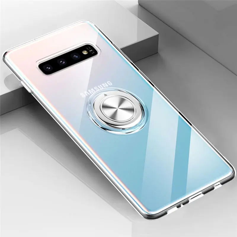 Прозрачный силиконовый чехол для телефона samsung Galaxy S10 Plus S10E E, противоударный чехол-подставка с кольцом для samsung S10 E, чехол - Цвет: White