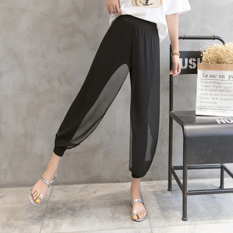 2019 spring summer fashion women chiffon harem pants female spliced trousers elastic waist casual comfy boho pant plus size 5XL | Женская