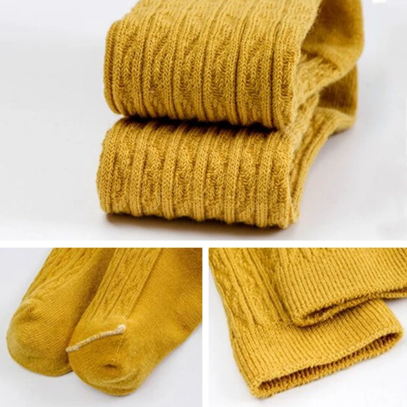 

Toddler Baby Winter Autumn Cable Knitted Knee High Long Socks Solid Color Infant Little Girls Cotton Stockings Leg Warmers 1-5 Y
