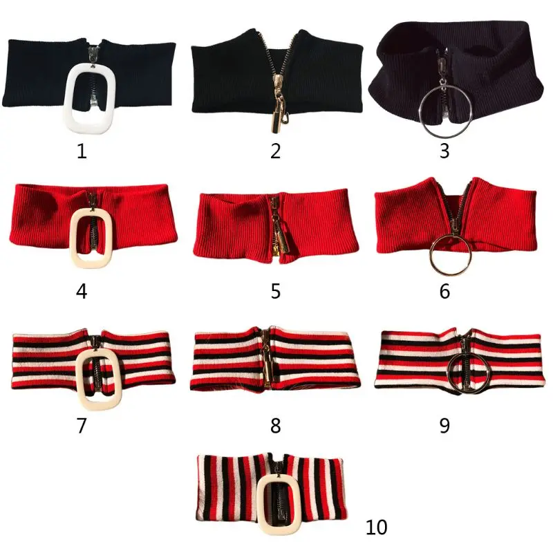 Женский зимний чокер с геометрическим кольцом на молнии ребристый вязаный