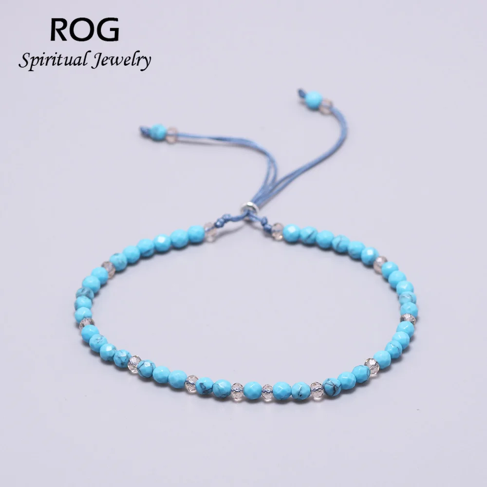 Натуральный браслет из бирюзовых бус для женщин Регулируемая длина 3 мм
