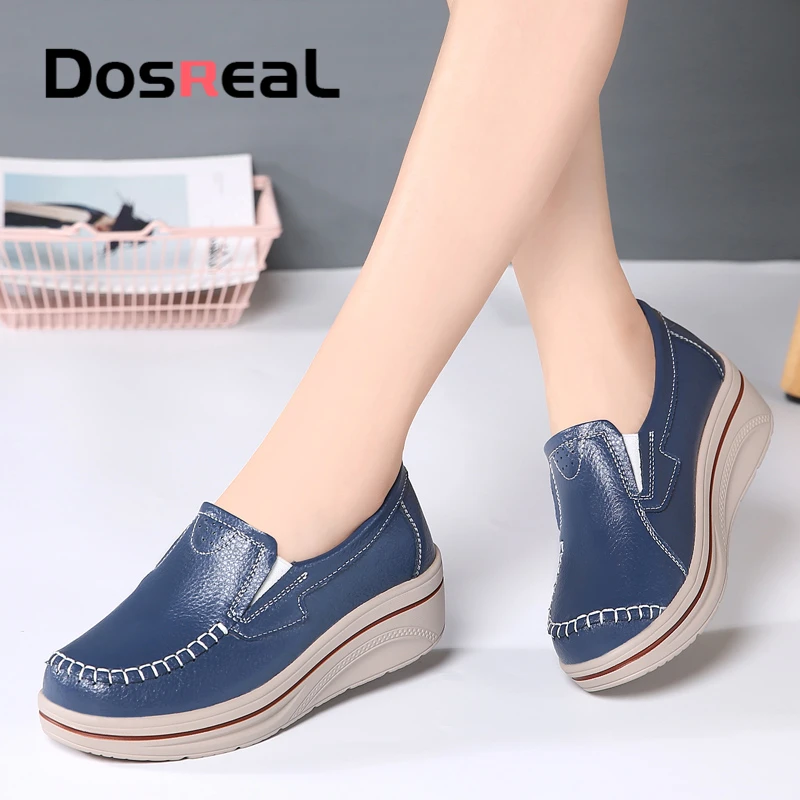 Dosreal Новое поступление Женская обувь на плоской подошве кожаные платформе
