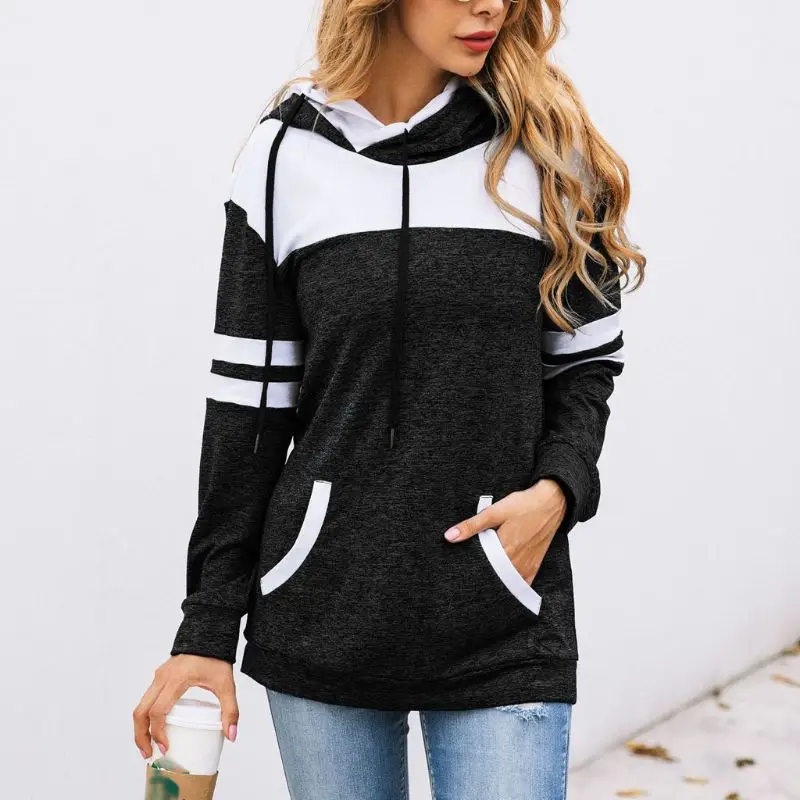 Женский Повседневный пуловер на завязках толстовка с капюшоном и боковыми