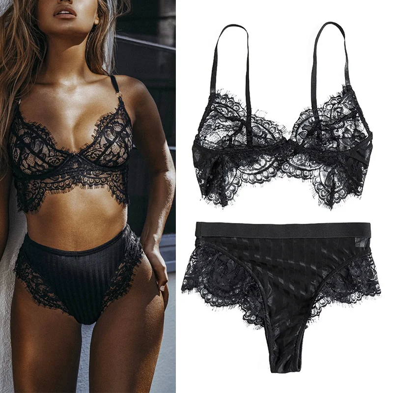 Для женщин сексуальный кружевной бюстгальтер чашечки расположены рядом + нижнее