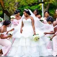 african plus size wedding dresses sweetheart lace appliqued tiered cascading ruffles design sweep train bridal gown