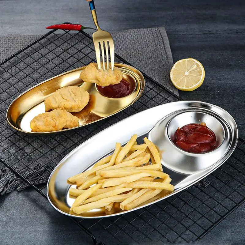 

Stainless Steel Dip Bowls Food Seasoning Barbecue Plates Tableware for Snacks French Fries Home Kitchen Accessories