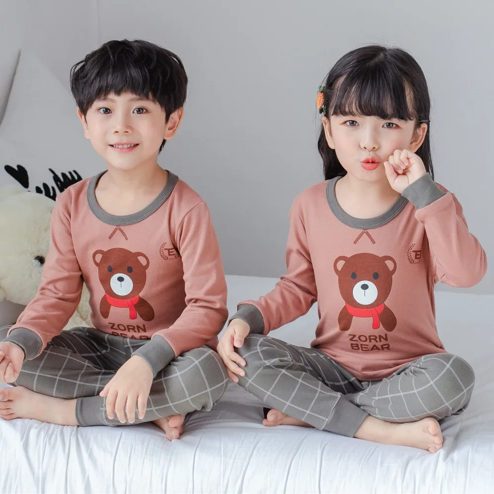 Весенняя Хлопковая пижама для девочек и мальчиков детская мультяшная Пижама