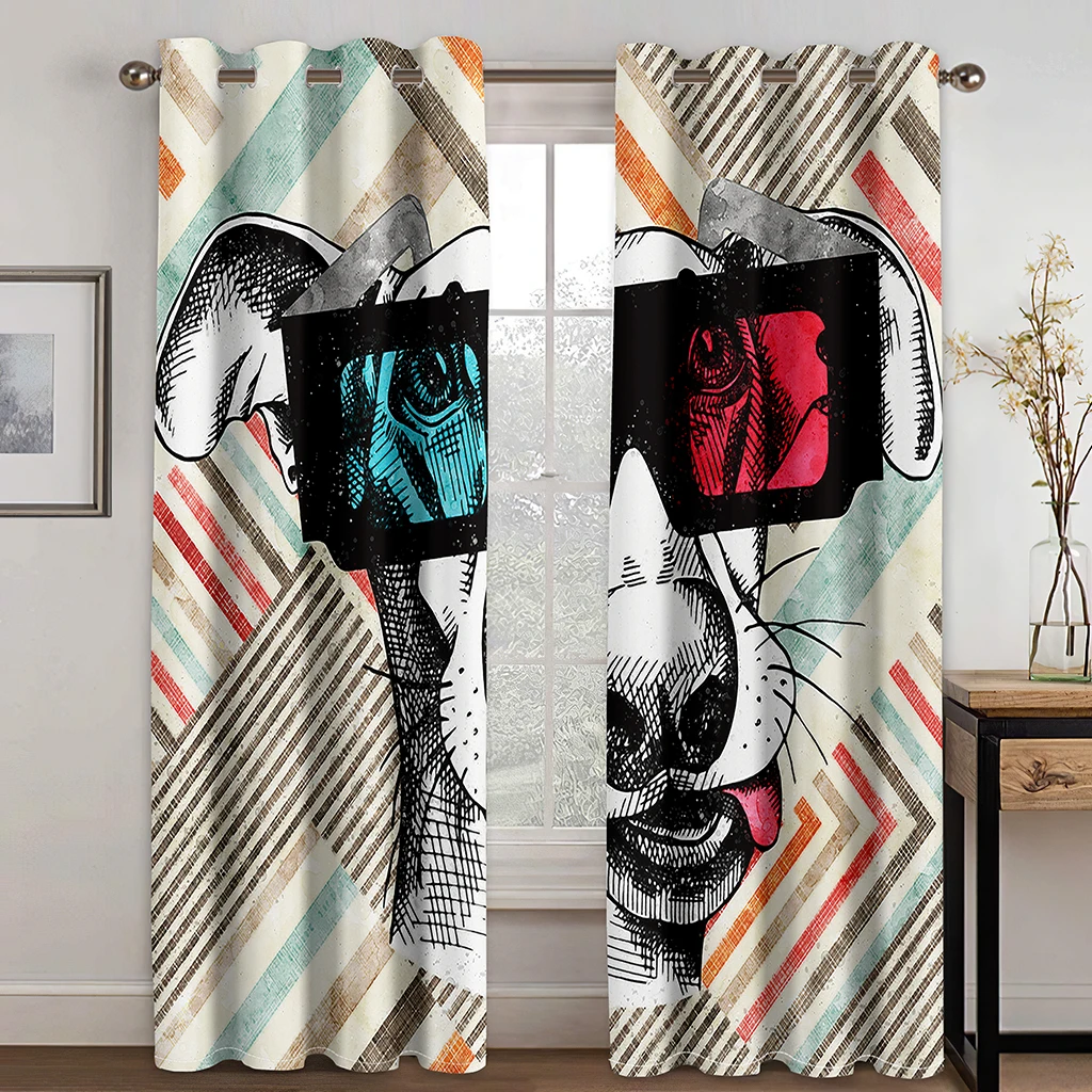 

3D Cartoon Animal Fashion Sunglasses Pattern Hook Curtain, Suitable for Family Curtains In Living Room and Children's Bedroom