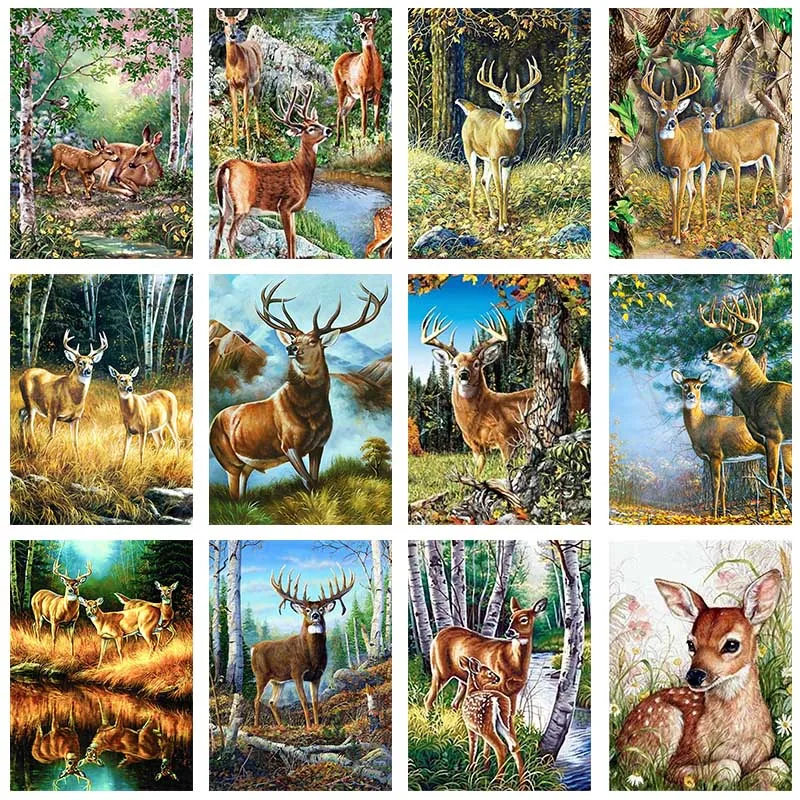 

Deer Animal 5D DIY Diamond Painting Cross Stitch Full Square Round Drill Forest Landscape Mosaic Embroidery Wall Decor Art