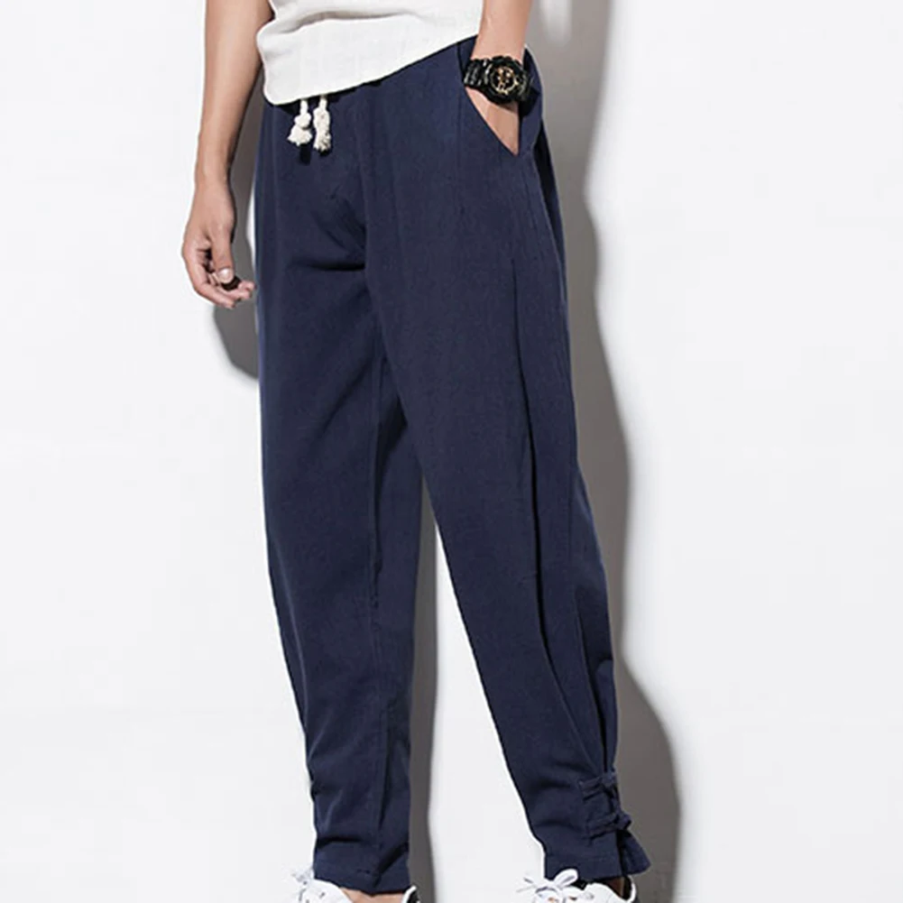 

Linen Cotton Pants Men 2019 Winter warm Pants Drawstring Brand Chinese Male Linen Trouser Hip Hop Jogger Pants Men M-5XL