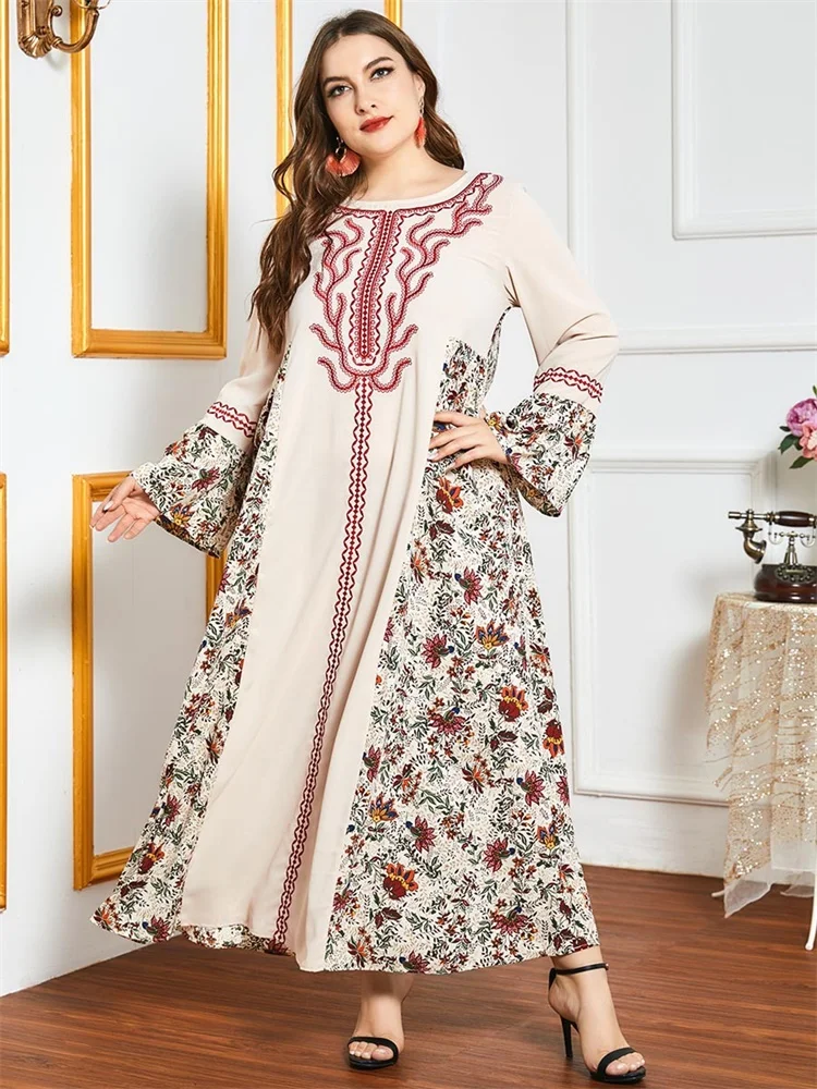 Женское платье с вышивкой Siskakia макси в национальном стиле свободное круглым