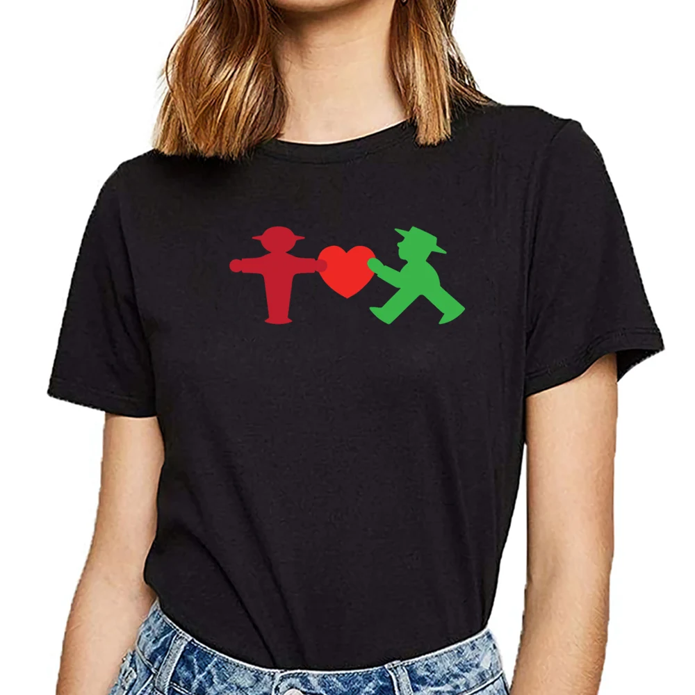 

Tops T Shirt Women ampelmannchen love Casual Black Cotton Female Tshirt