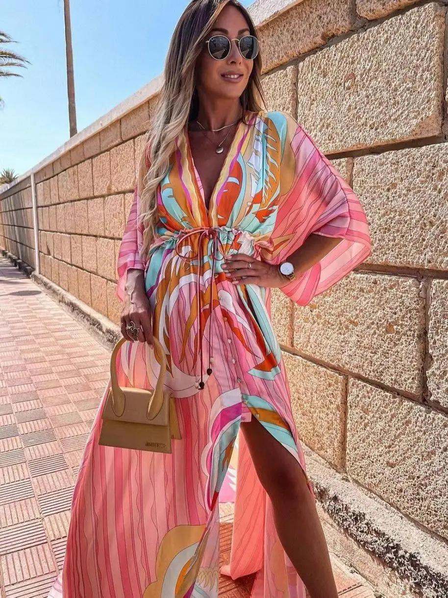 

Women Dresses Summer 2021 Gothic Bandage Dresses Bodycon Lace Floor-Length Floral Print Summer Dress
