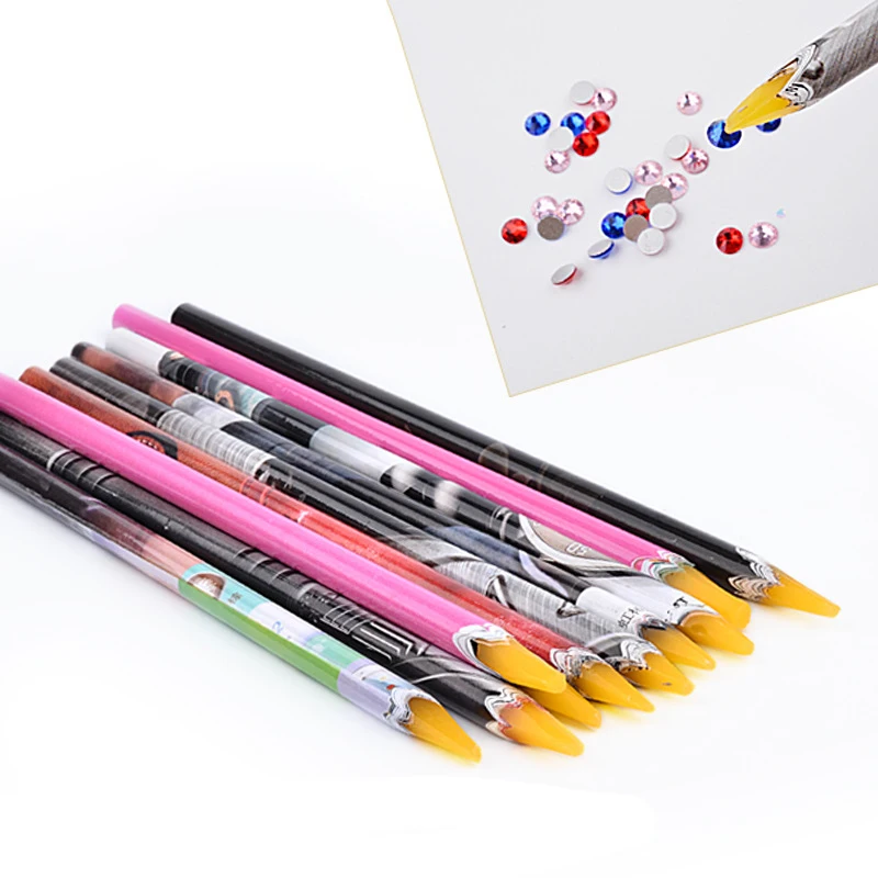 

1pc 10CM Wax Dotting Pen Pencil Nail Art Tools Self-adhesive Rhinestones Gems Drilling Picking Picker Tips Tools Random Color