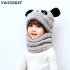 Детская одежда из новой зимней шапки; Бархатные комплекты для малышей с мультипликационным принтом панда с кроликом детские головных уборов, теплые, с круглой горловиной, детские вязаные шапки из плюша детские шапки и шарфа