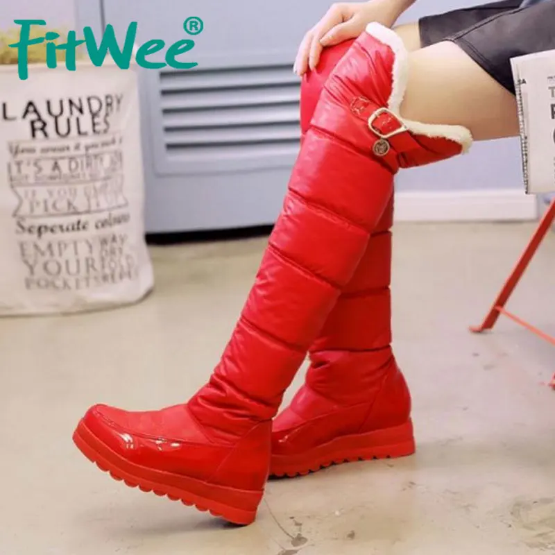 FITWEE/зимние сапоги Новое поступление женские теплые выше колена на меху платформе