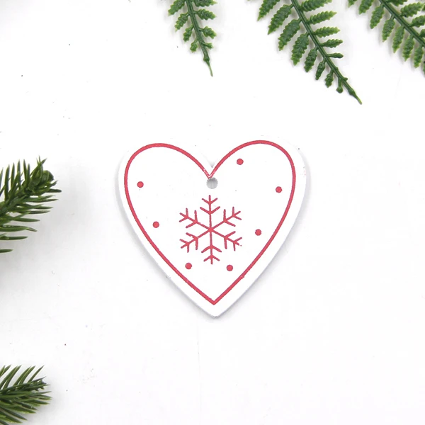 White Heart A 12 шт./лот DIY Белая и Красная рождественская елка/Сердце/Деревянные Подвески-украшения в виде звезд для дома Xmas Tree украшения Детские подарки украшения - Цвет: White Heart A