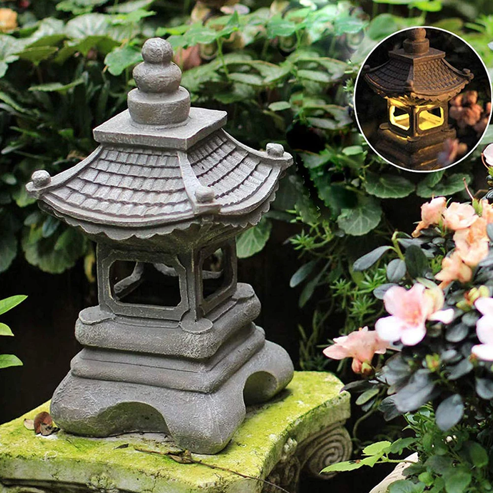 

Solar Led light Outdoor Retro Resin Craft Sculpture Street Lamp Four Corners Pavilion Palace Lantern Garden Landscape Decoration