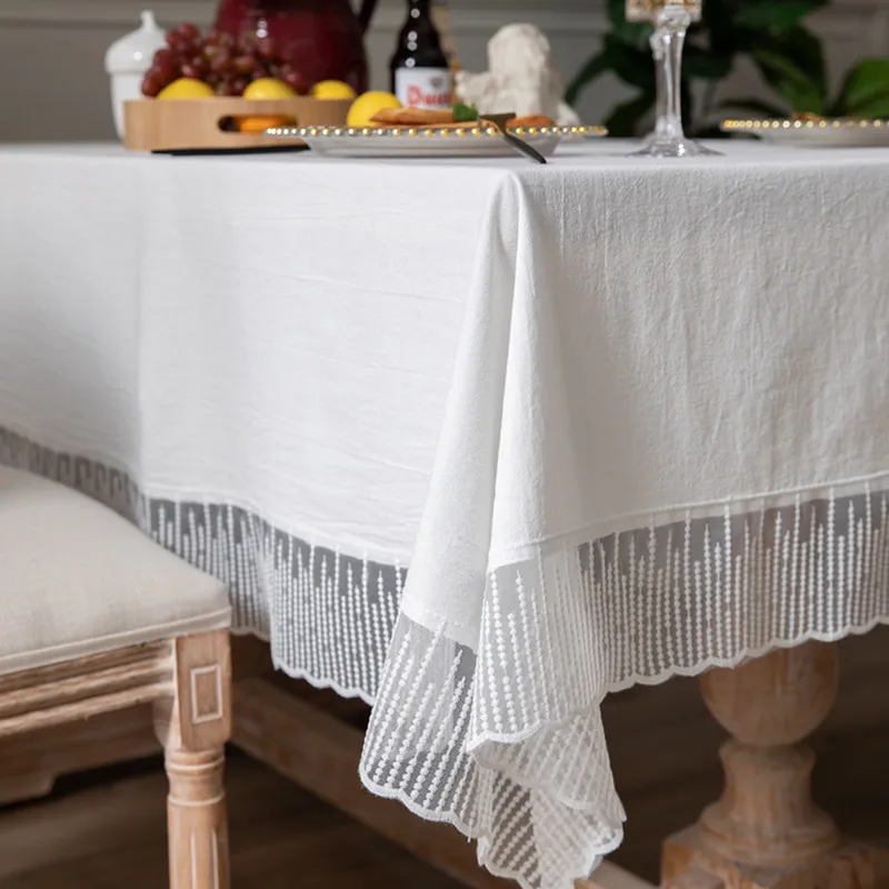 

Romantic French Lace White Tablecloth Solid Color Dining-table Dressing Table Decor Cloth Festival Wedding Decor Table Cover