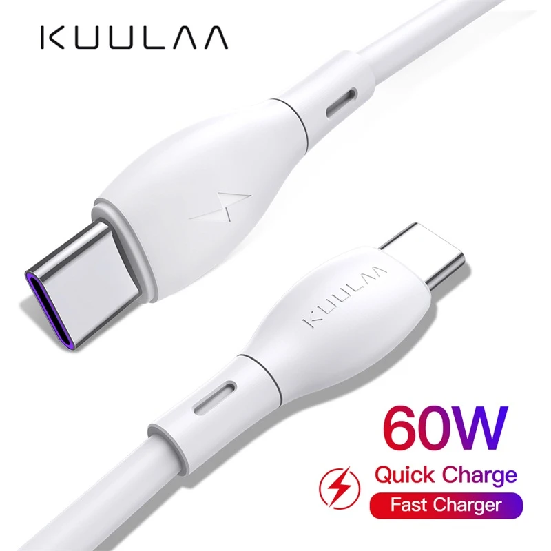 

KUULAA 60W Fast Charger USB Type C To USB C Liquid Soft Rubber Data Cable For Samsung S10 Cables For MacBook IPad TSLM1