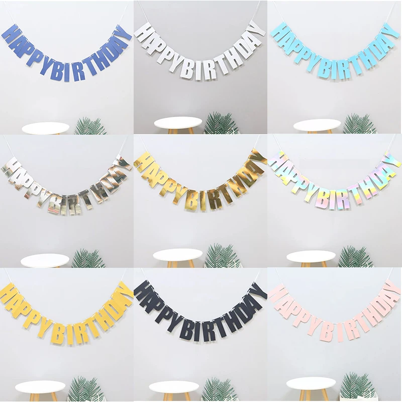 

Glitter Paper Happy Birthday Banners Wall Hanging Garland Boys Girl Baby Shower Decoration Birthday Party Decoration Supplies