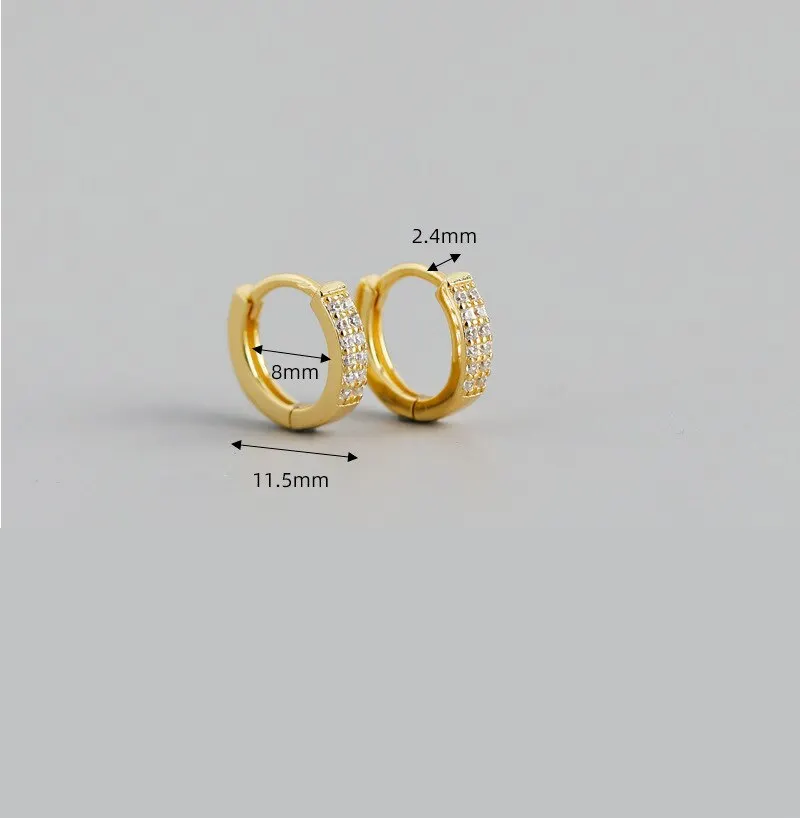 

A00307 Real 925 Sterling Silver Minimalist Round Double Zircon Small Stud Earrings for Fashion Women Jewelry Accessories